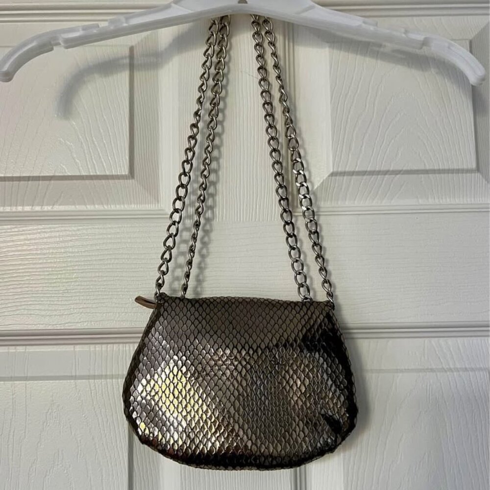 Stuart Weitzman Metallic Snakeskin Chain Bag – Silver Evening Clutch - Picture 4 of 8